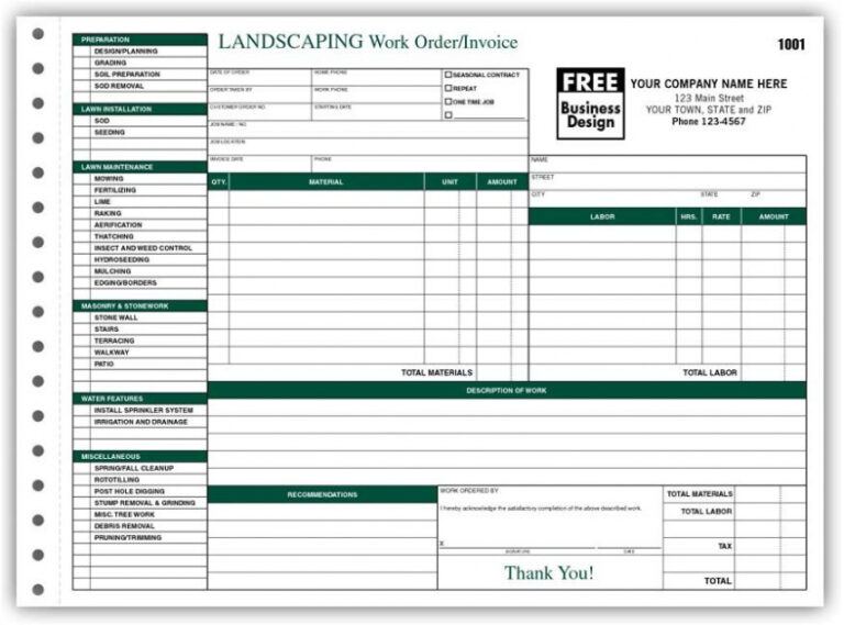 Sample Work Orders Work Order Forms Landscape Work Orders Landscaping ...