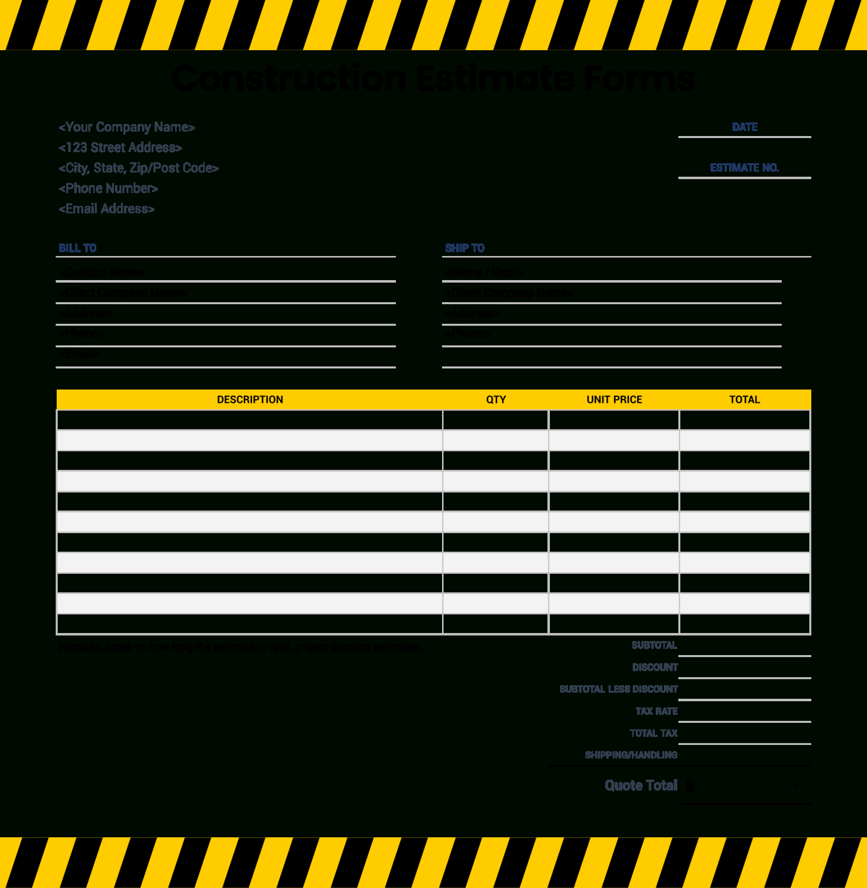 editable estimate template free printable construction estimate contract template word