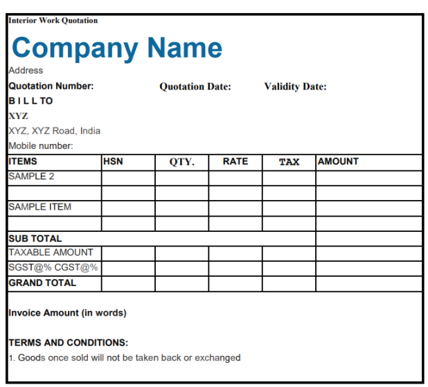 Editable Interior Design Cost Estimate Template Doc