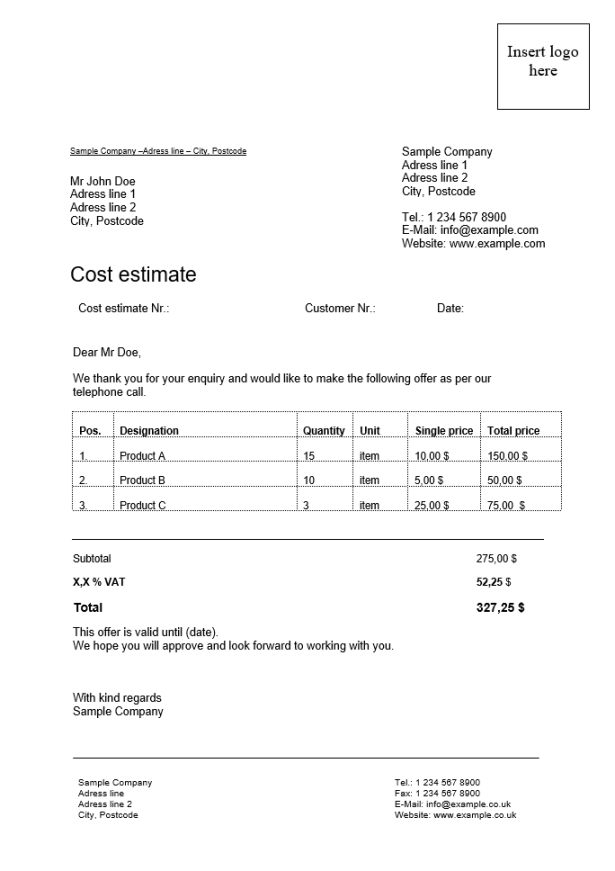 Free Editable Business Trip Cost Estimate Template Doc Sample