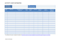 Activity Cost Estimate Template Excel Sample