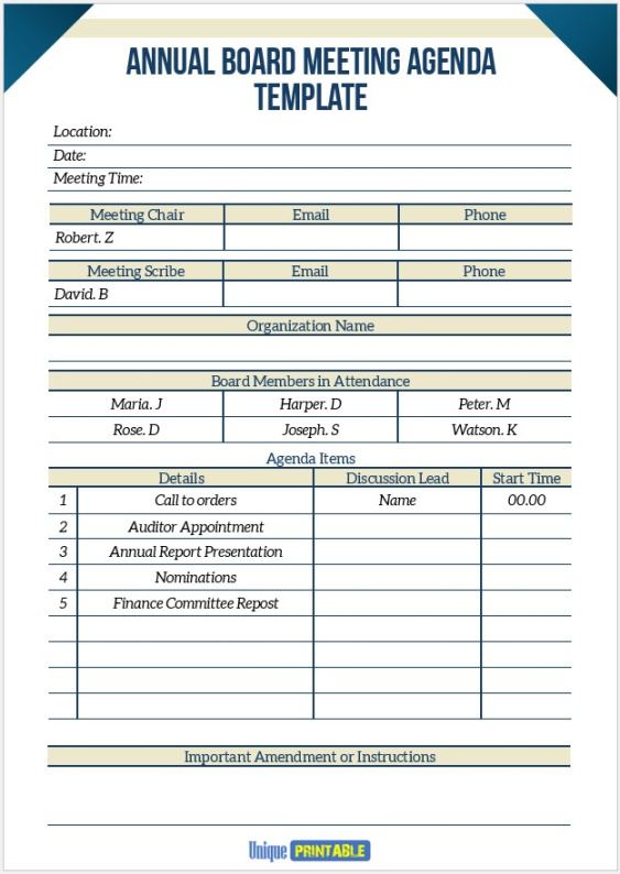 Blank Company Annual General Meeting Agenda Template  Sample