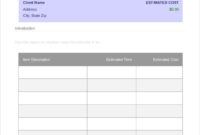 Editable Simple Project Cost Estimate Template Doc Sample