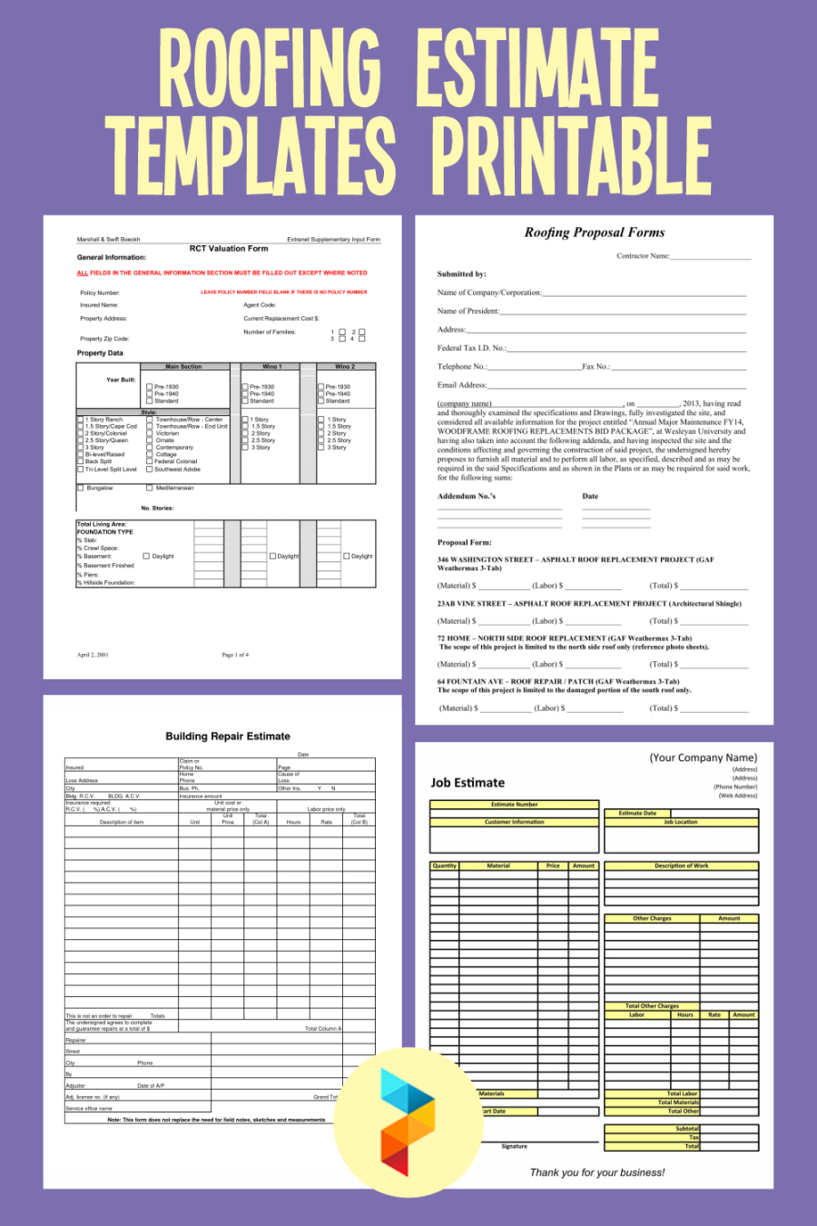 Free Blank Commercial Roofing Estimate Template Excel Sample