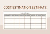 Free  Detailed Cost Estimate Template Word