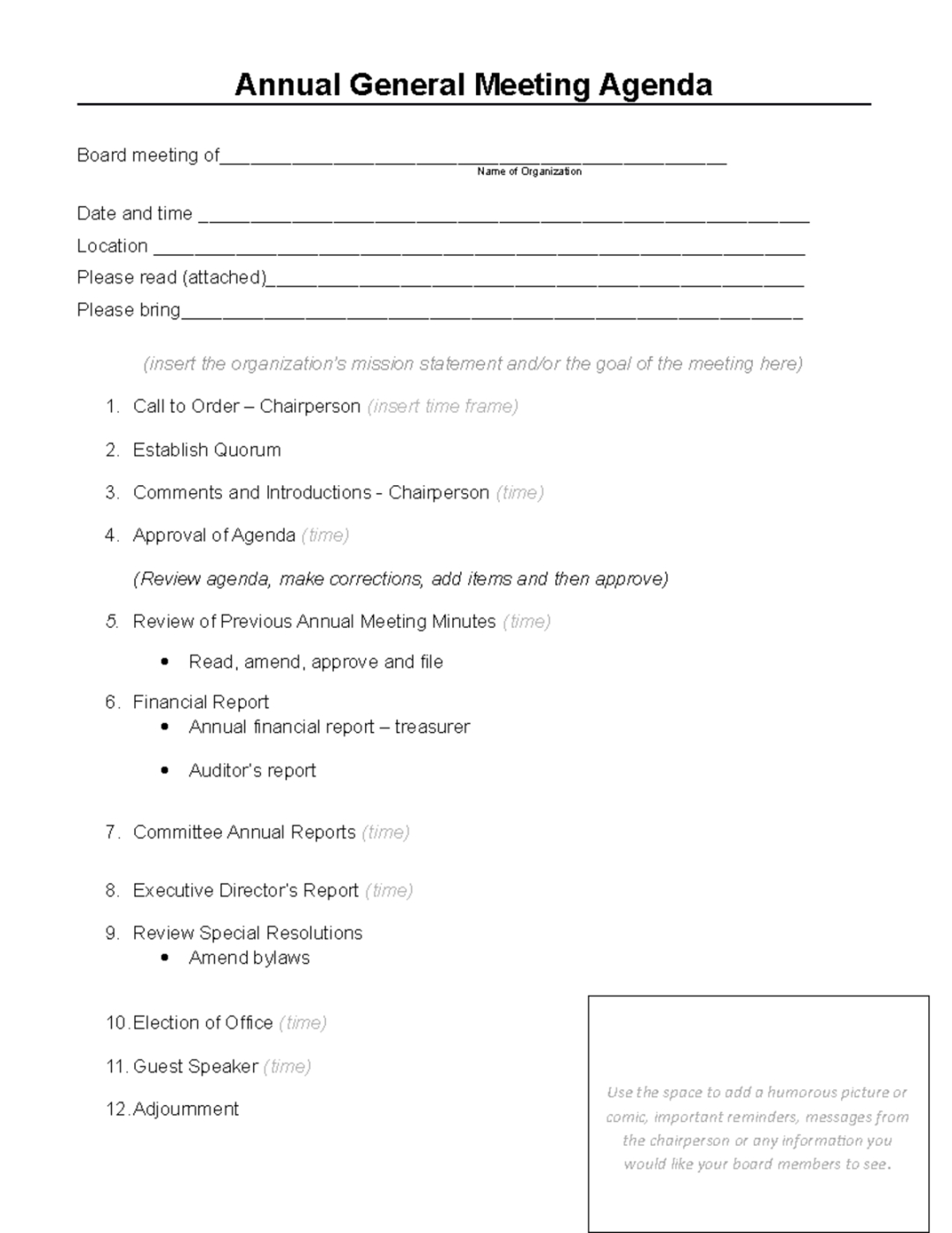 Free Editable Hoa Special Meeting Agenda Template Word Sample