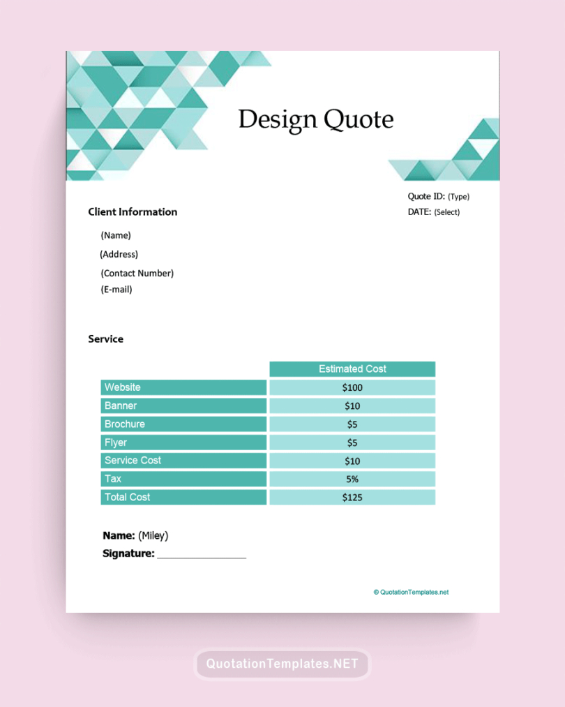 Free Printable Graphic Design Cost Estimate Template Pdf Sample