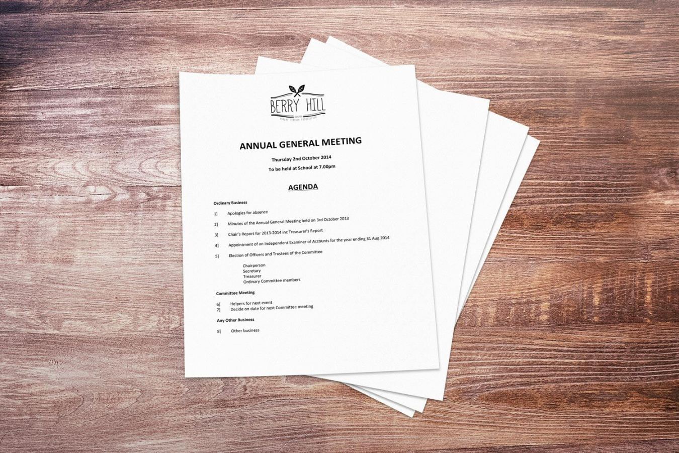 Free Printable Parents Association Agm Agenda Template  Sample