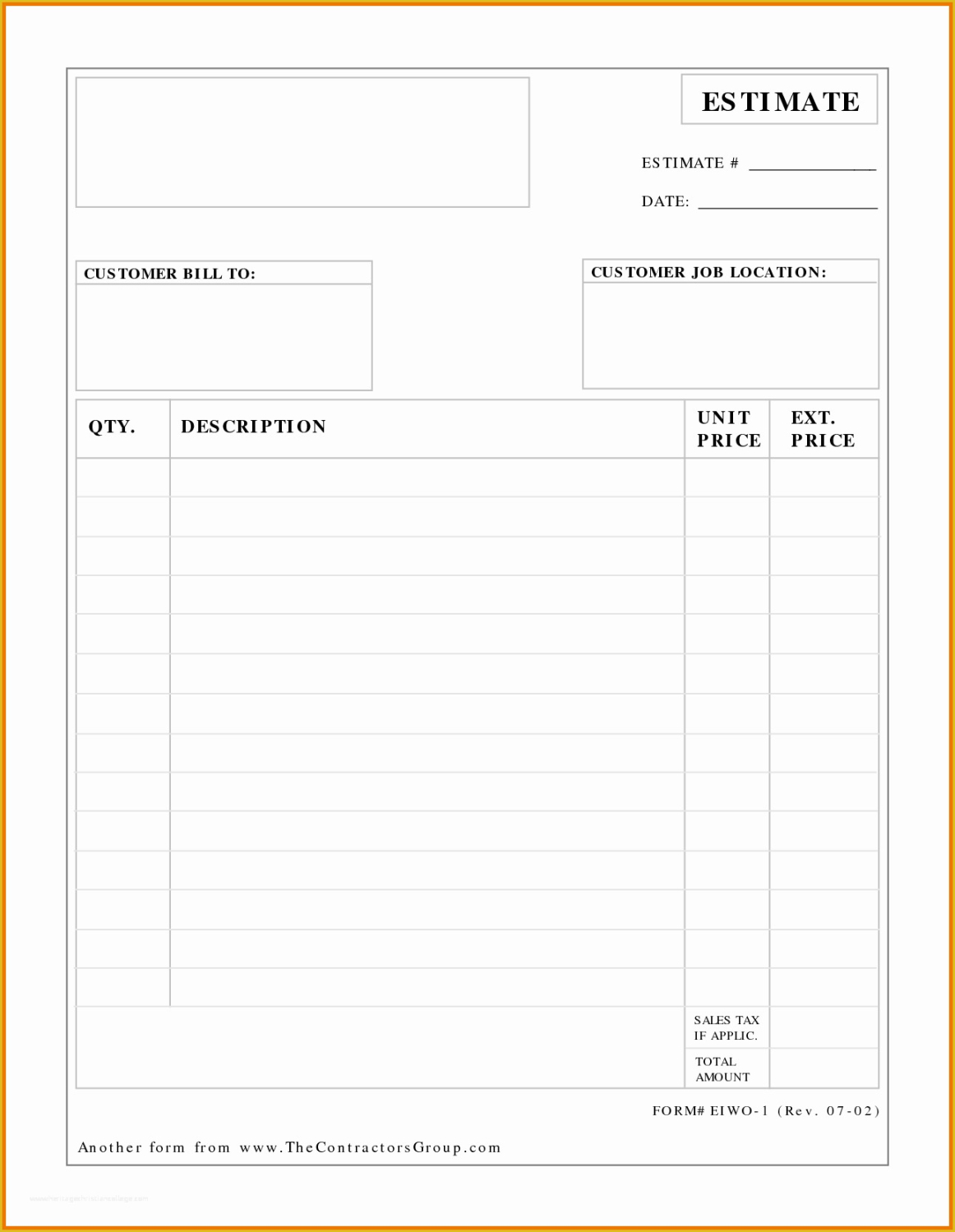 Printable Right Of Way Cost Estimate Template Excel