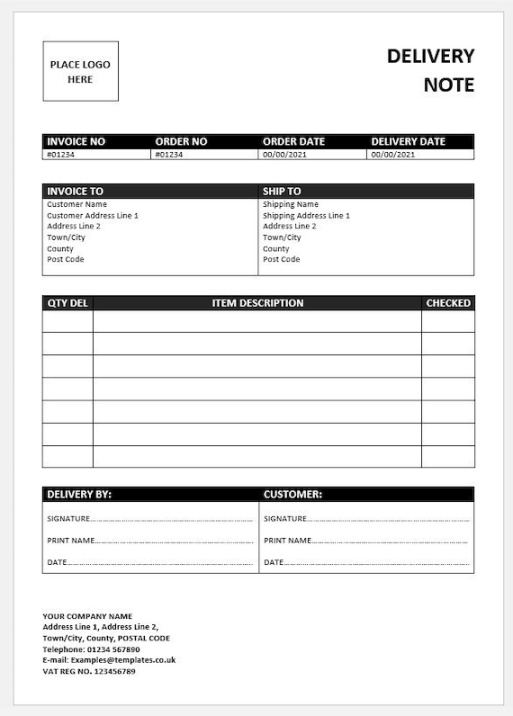 Blank Document Delivery Note Template PDF | IDTcenter