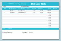 Blank Food Delivery Note Template Excel Sample