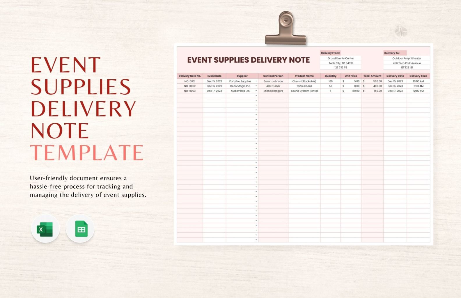 Editable Equipment Delivery Note Template  Sample