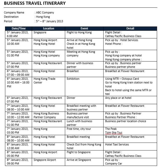 Free Blank Business Travel Agenda Template Pdf