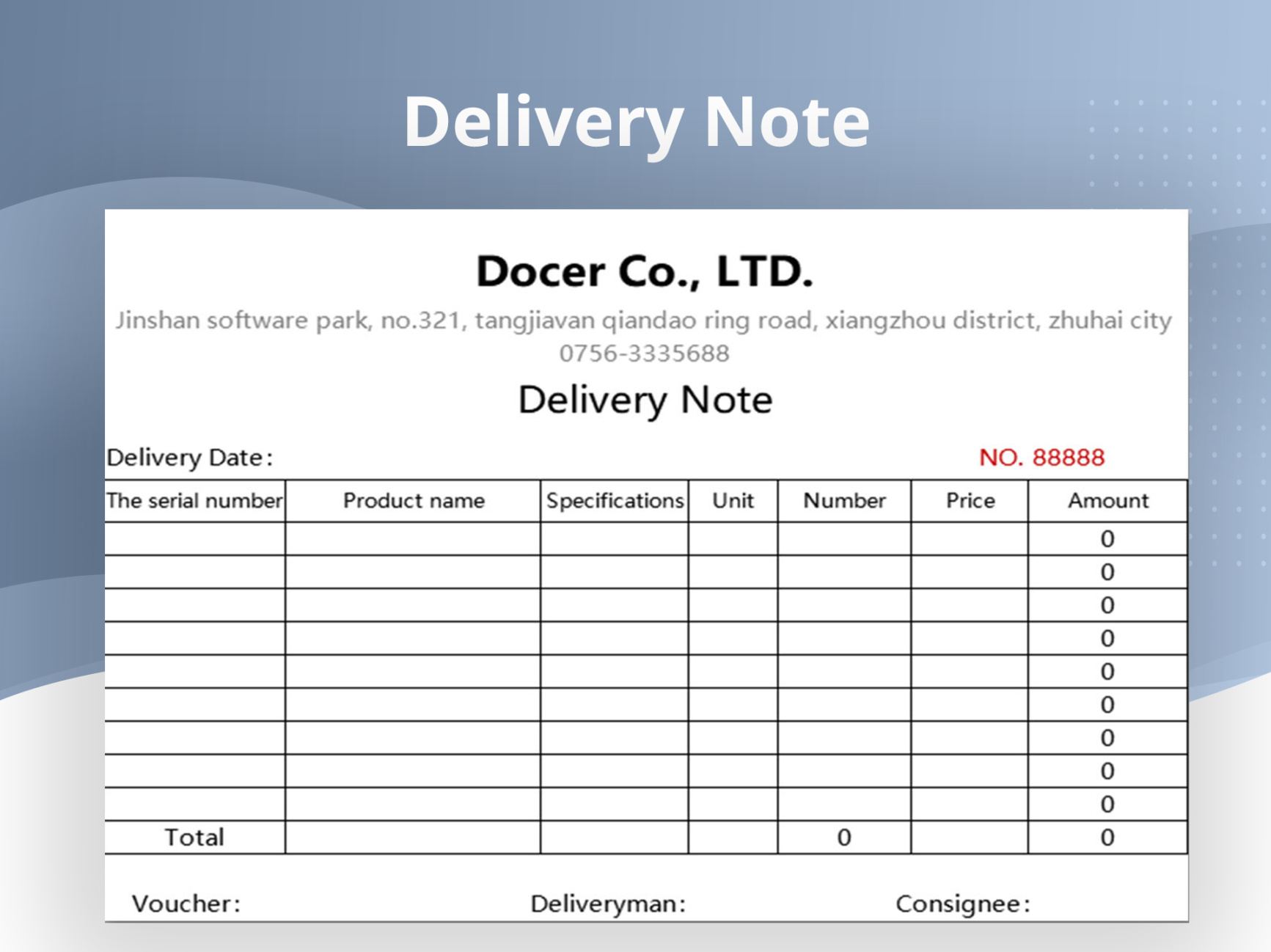 Free Custom Fuel Delivery Note Template Word