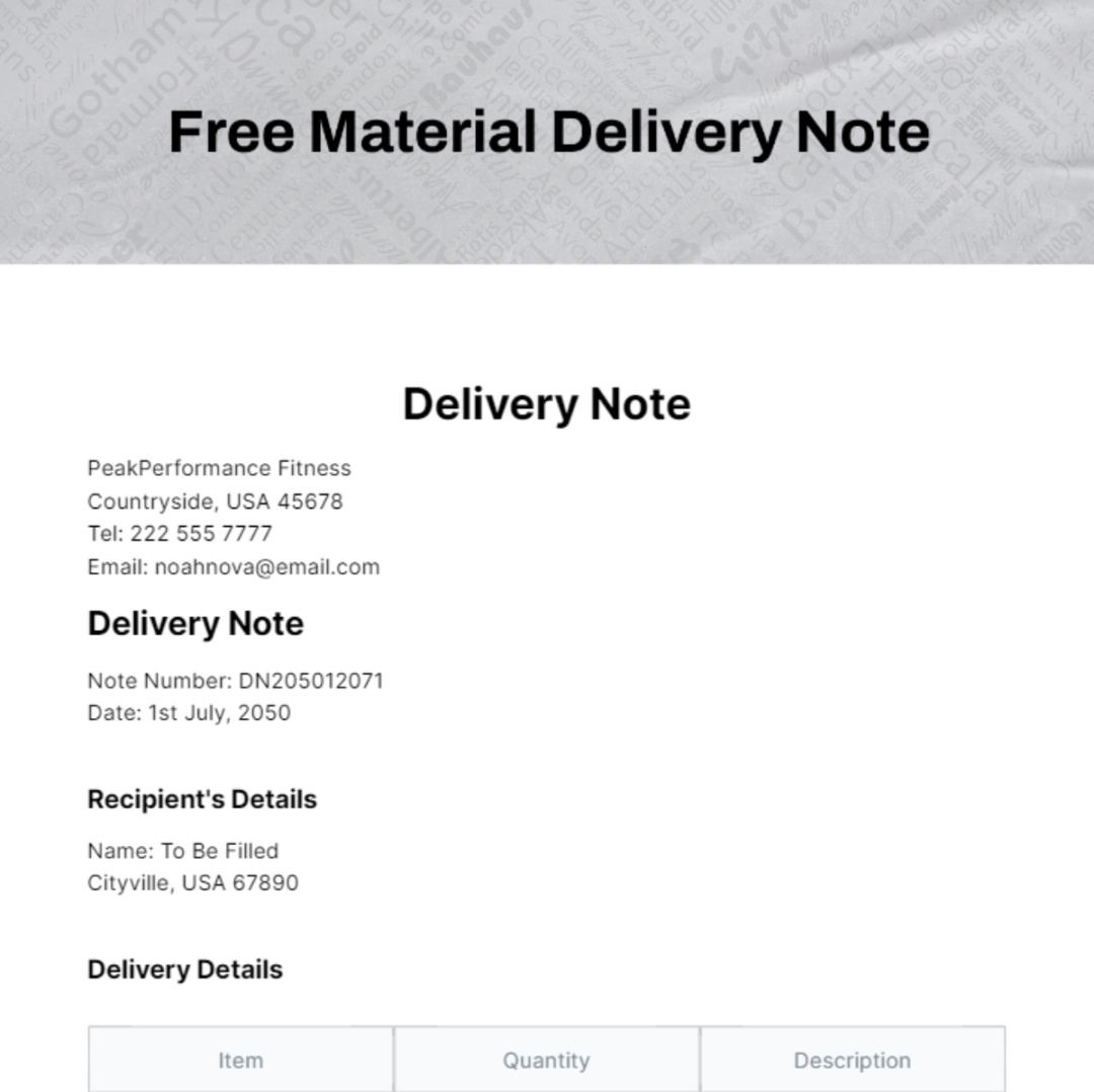 Free Editable Material Delivery Note Template