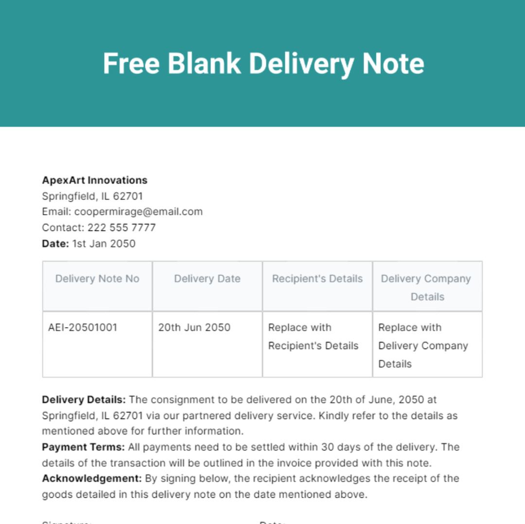 Free  Logistics Delivery Note Template Word Sample