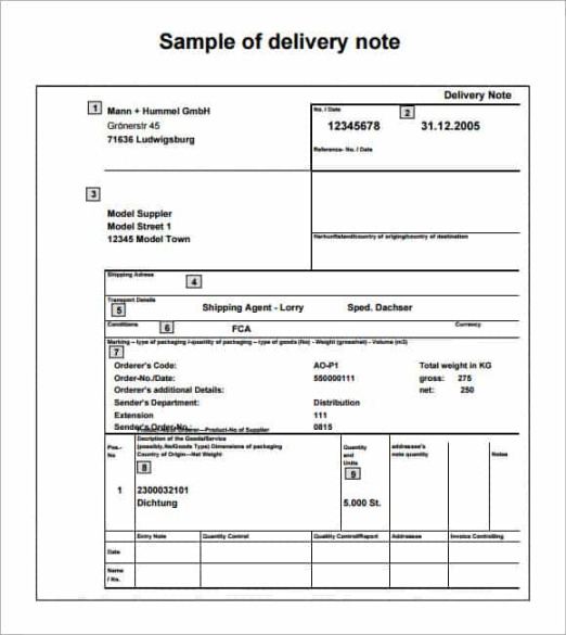 Free Printable Internal Delivery Note Template Pdf