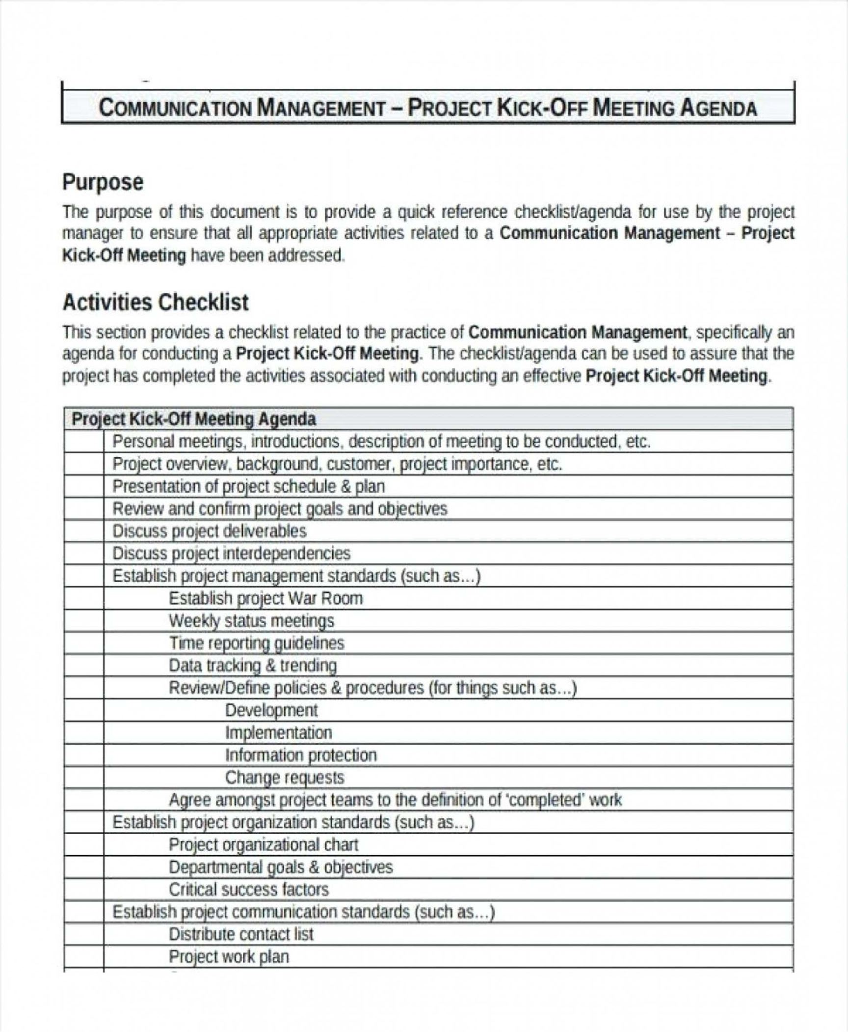 Free Blank Construction Project Kickoff Meeting Agenda Template Word