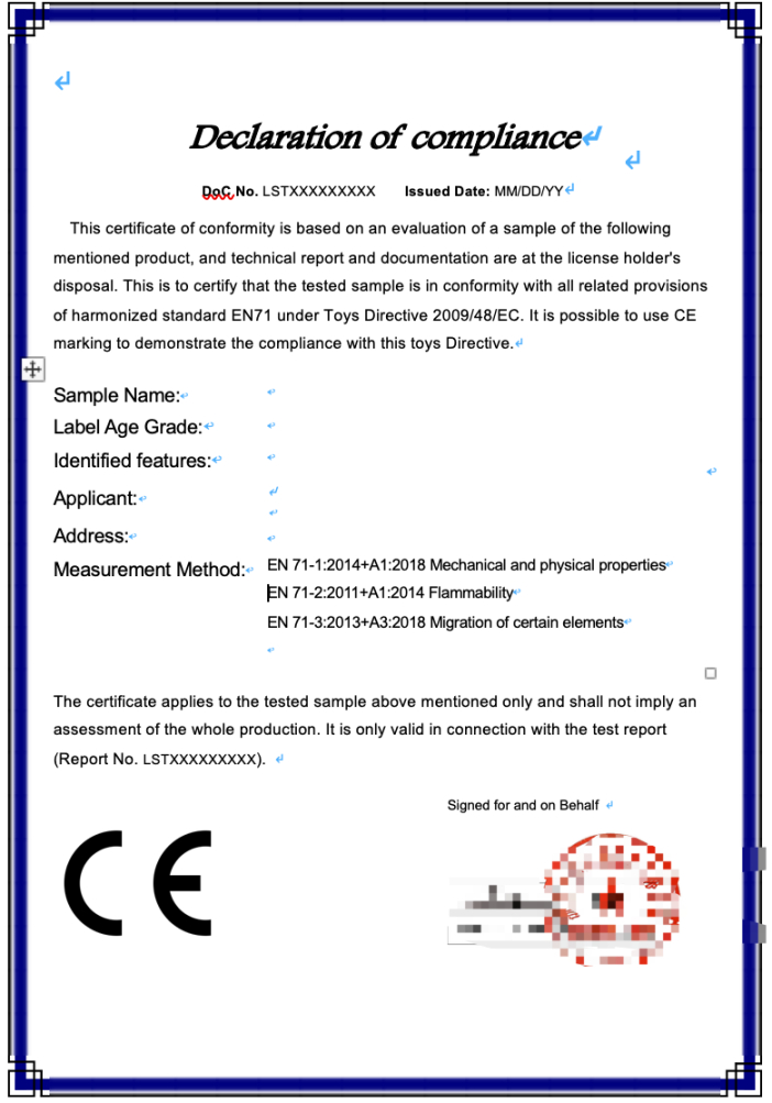 declaration of confo浙江立新检测技术有限公司 pfas declaration of compliance template sample