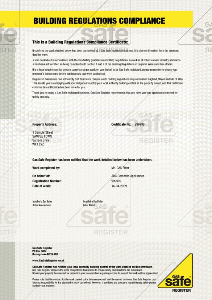 editable building regulations certificates  gas safe register  gas safe register building regulations compliance statement template example