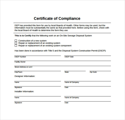 sample certificate of compliance template 7  templates example  templates example  certificate waterproofing certificate of compliance template sample