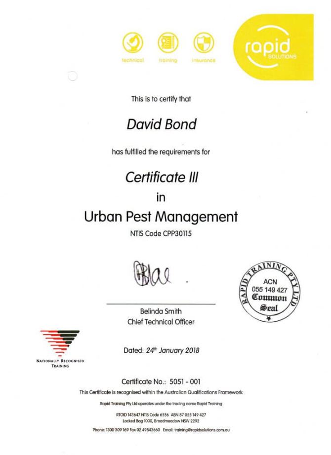 sample qualifications and licences  bonds termite management and pest control pest control certificate of compliance template example
