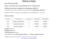 Editable Collection Delivery Note Template Pdf