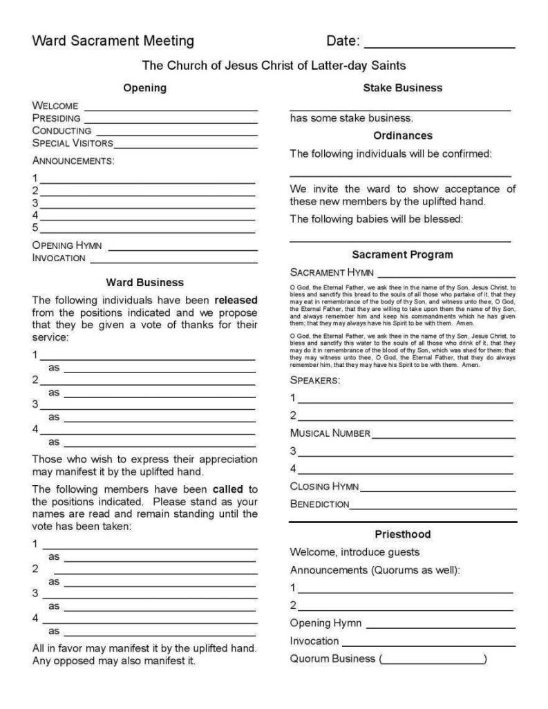 Editable Primary Presidency Meeting Agenda Template Word