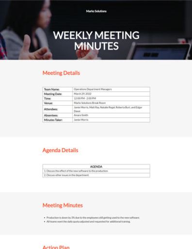 Free Blank Weekly Sales Meeting Agenda Template Doc
