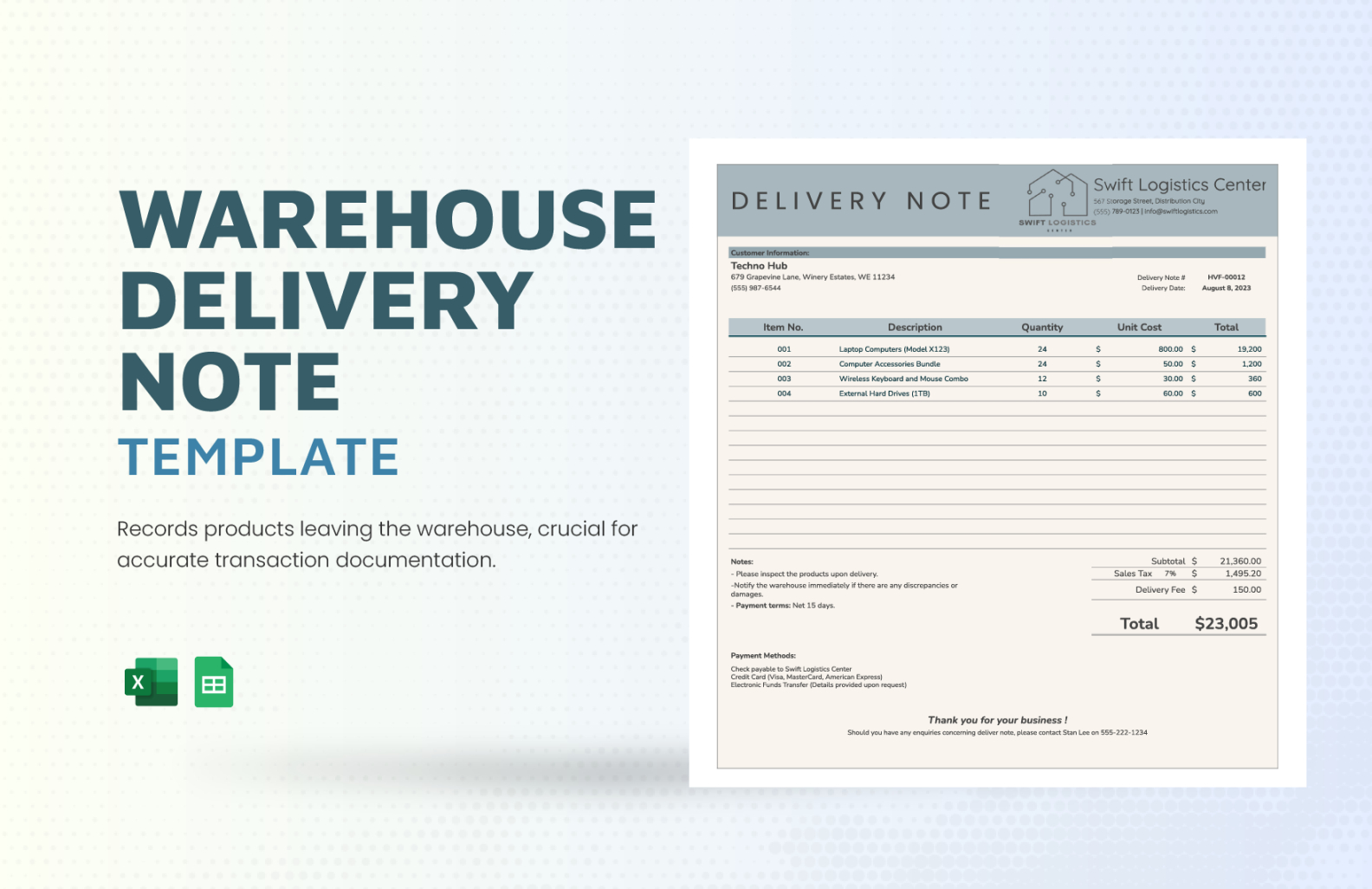 Free Custom Company Delivery Note Template  Sample