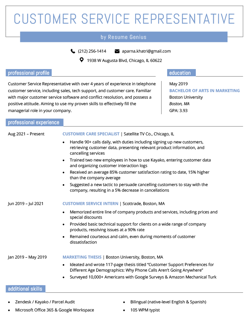 customer-service-representative-cv-template
