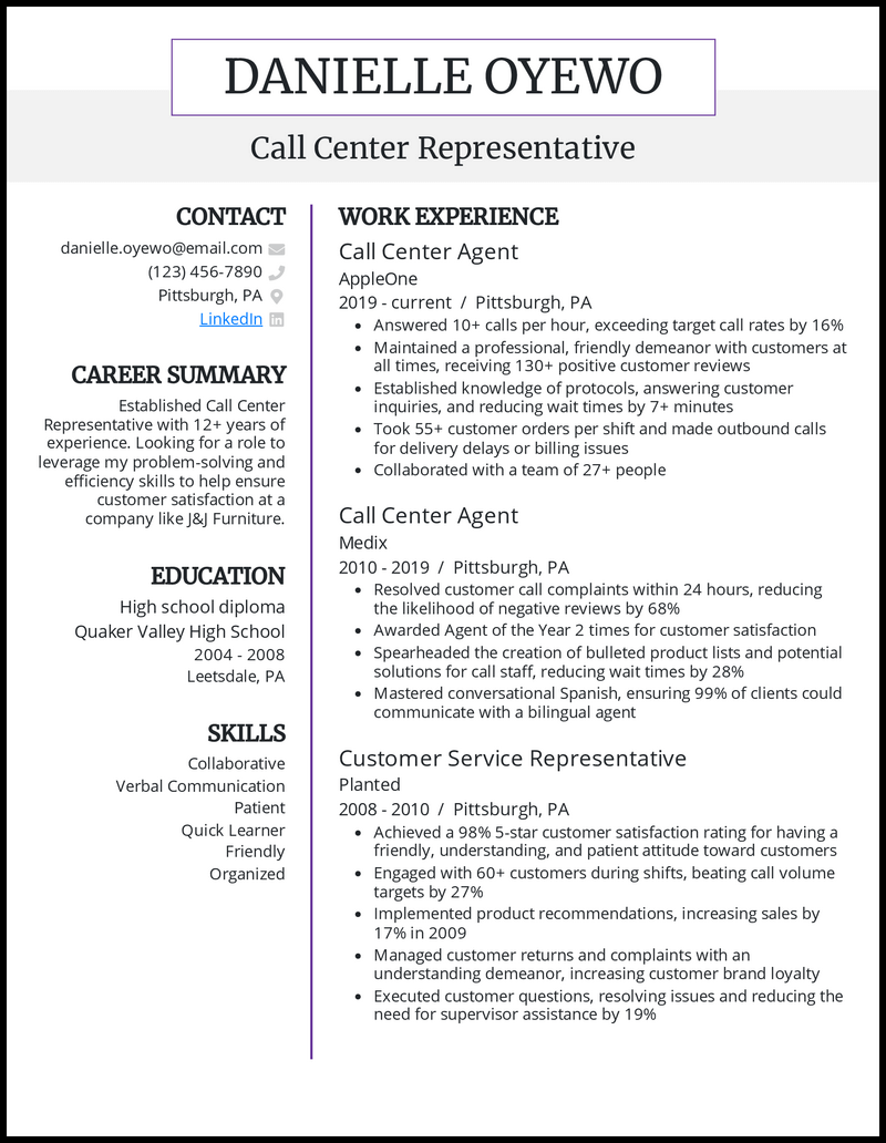 cv-template-for-call-center-job