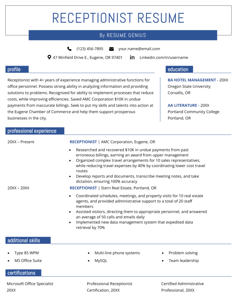 cv-template-for-receptionist-job