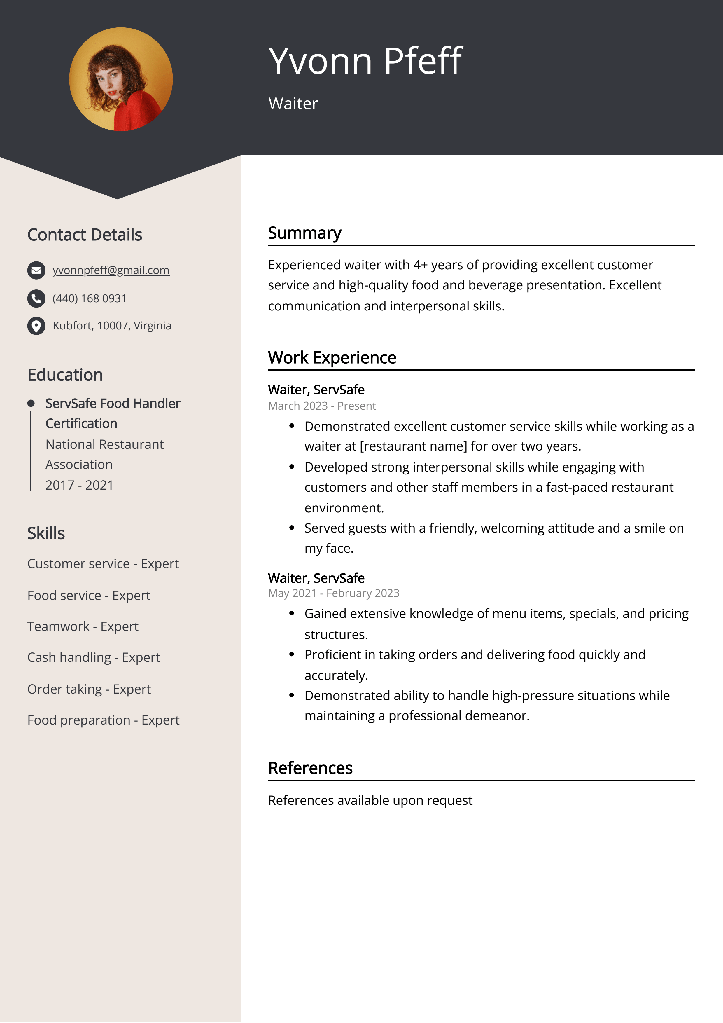 cv-template-for-waiter-job