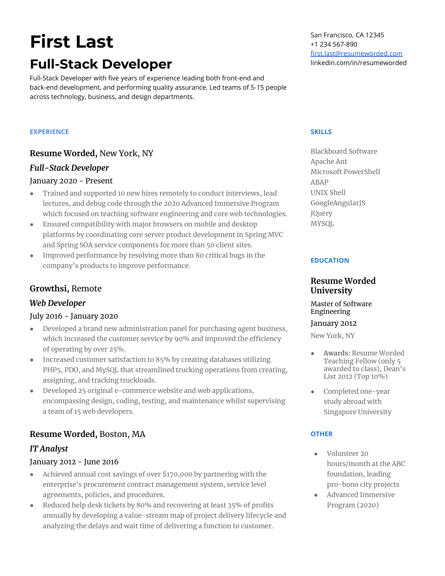 full-stack-developer-cv-template
